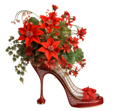  a flower stand shaped like high heels isolated on a transparent background
