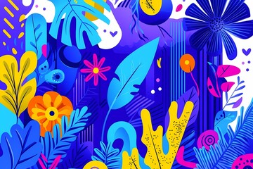 Naklejka premium Vibrant Abstract Floral Design with Blue and Yellow Colors