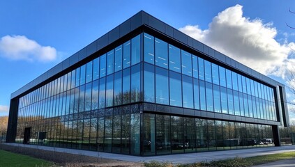 Modern glass office building exterior. (1)