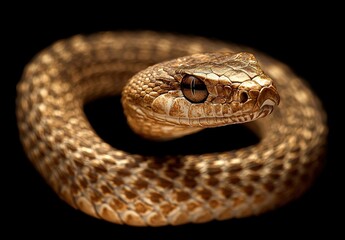 Fototapeta premium Close-Up of a Beautifully Detailed Snake Head on a Black Background, Showcasing Scales and Expressions in High Resolution for Nature and Wildlife Photography