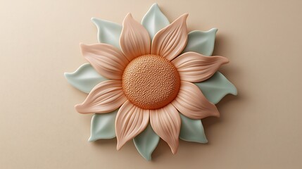 3D Rendered Sunflower, Beige Background, Decorative.