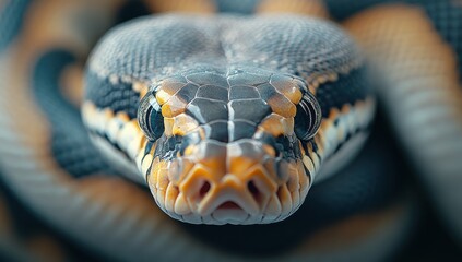 Fototapeta premium Close-Up of a Colorful Python with Intricate Scales Showcasing Textures and Patterns, Highlighting Nature's Beauty and Reptilian Features
