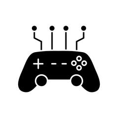 AI in game solid icon design. Implementation AI in gaming sector. Gaming stick with cricut design