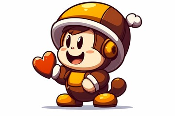 Obraz premium Cheerful Cartoon Character with Heart Symbol and Winter Outfit