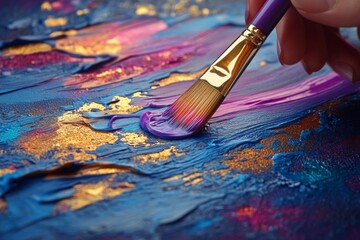 Fototapeta premium Artistic Brushstroke Close-Up of Vibrant Hand-Painted New Year Postcard Design
