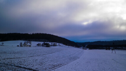 Winter over Kashubian hills, Wiezyca, Poland.