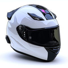 Fototapeta premium Sleek White Motorcycle Racing Helmet: Advanced Safety and Style for the Modern Rider. Engineered for optimal performance and protection on the road or track.