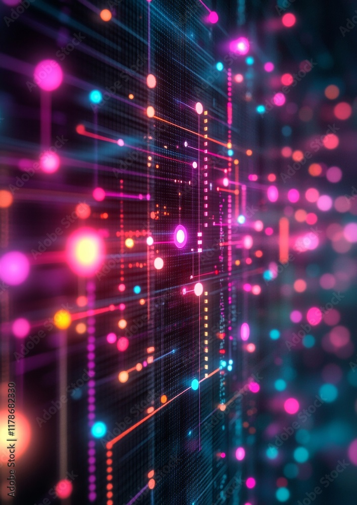 Poster futuristic holographic interface for new year’s planning with neon data lines