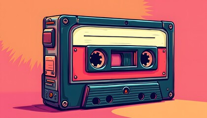 Retro Cassette Tape Vintage Audio Music Technology Illustration 80s 90s Design