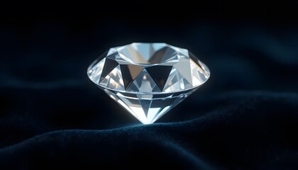 Sparkling Diamond Gemstone on Dark Velvet Fabric Close Up Shot