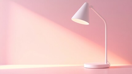 White desk lamp illuminating a pink background.