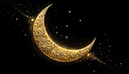 Fototapeta premium Golden Crescent Moon Adorned With Sparkling Stars
