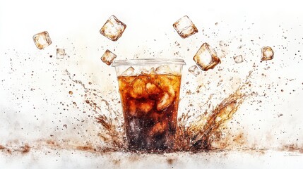 Artistic set of coffee beans and coffee cup drinks isolated on white background,hand-drawn vector,hot coffee drinks,cafe shop,modern flat design,Fashionable and cute coffee motif concept.