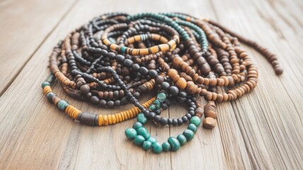 Obraz premium Handmade beaded jewelry artisan market product photography rustic setting close-up unique craftsmanship