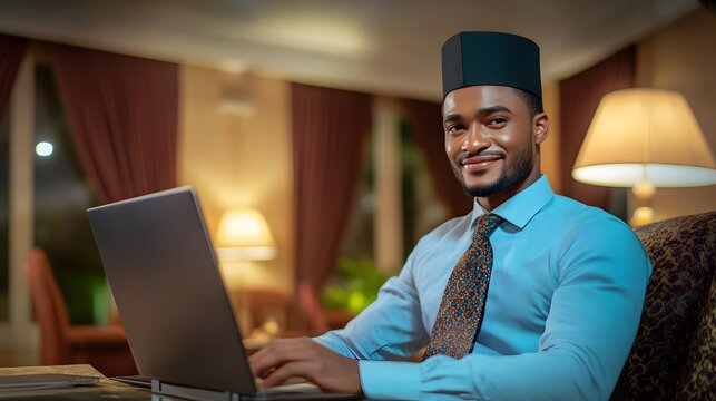 Focused and Determined Entrepreneur Diligently Working on Laptop in Comfortable Home Office Environment Showcasing Productivity and Modern Remote Lifestyle - Powered by Adobe