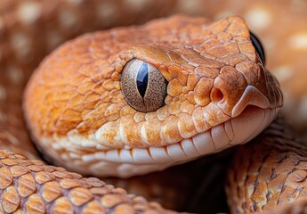 Obraz premium Close-Up of Striking Orange Snake with Intricate Scales Featuring Beautiful Patterns and Captivating Eyes, Conveying a Sense of Nature’s Remarkable Artistry
