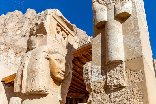 Egypt, hieroglyphs - Mortuary Temple of Hatshepsut in the necropolis Deir el-Bahari of Thebes, Luxor
