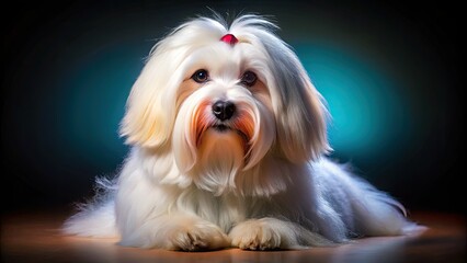 A Coton de Tulear's elegant portrait, captured professionally with a drone, showcasing its unique beauty.