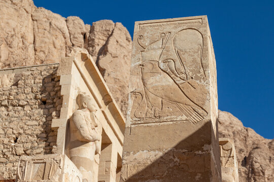 Egypt, hieroglyphs - Mortuary Temple of Hatshepsut in the necropolis Deir el-Bahari of Thebes, Luxor