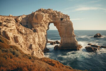 Arch formation landscape cliff sea.
