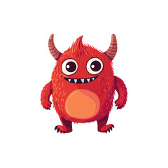 Colorful Cartoon red color Monster with Striped Horns and Cute Playful Expression halloween character isolated on white background
