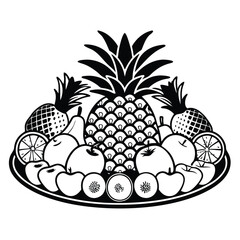 a vector silhouette of a fruit platter featuring a variety of fruits,