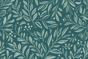 Elegant Green Leaf Pattern with Delicate Botanical Illustrations