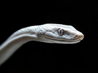 Fototapeta premium Close-Up Portrait of a Serene White Snake with Smooth Scales and Striking Detail against a Dark Background, Showcasing the Beauty of Nature's Creatures