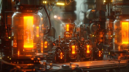 Obraz premium Futuristic Sci Fi Factory Machine Orange Glow