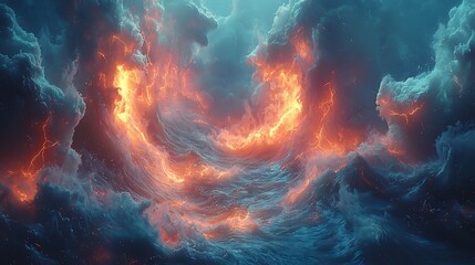 Fototapeta premium Fiery cloudscape; swirling fiery clouds in a cosmic scene; background of dark clouds. Possible use desktop background.
