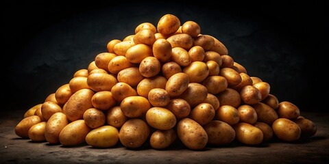 Aerial View of Potato Pile, Black Background - High-Resolution Stock Photo