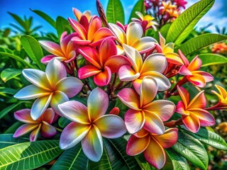 Obraz premium Aerial View of Vibrant Frangipani Blossoms in Tropical Paradise