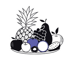 a vector silhouette of a fruit platter featuring a variety of fruits,