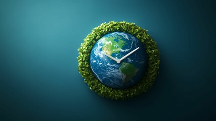 A clock design featuring Earth surrounded by green foliage, symbolizing time and environmental awareness.