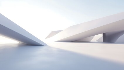 Abstract white architecture, sunlit interior, futuristic design, background for presentations.