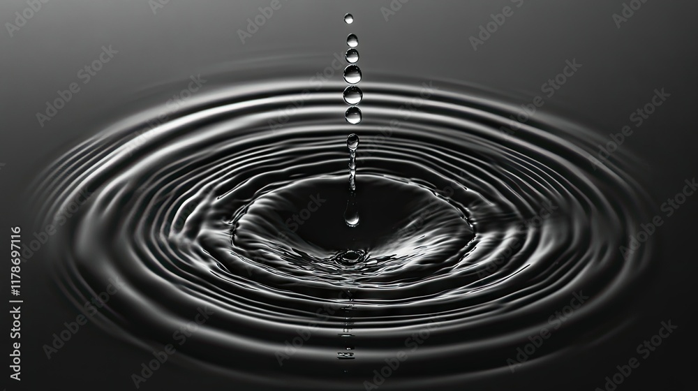 Poster water droplets splashing on a black background, creating a clean, dynamic abstract visual that conve