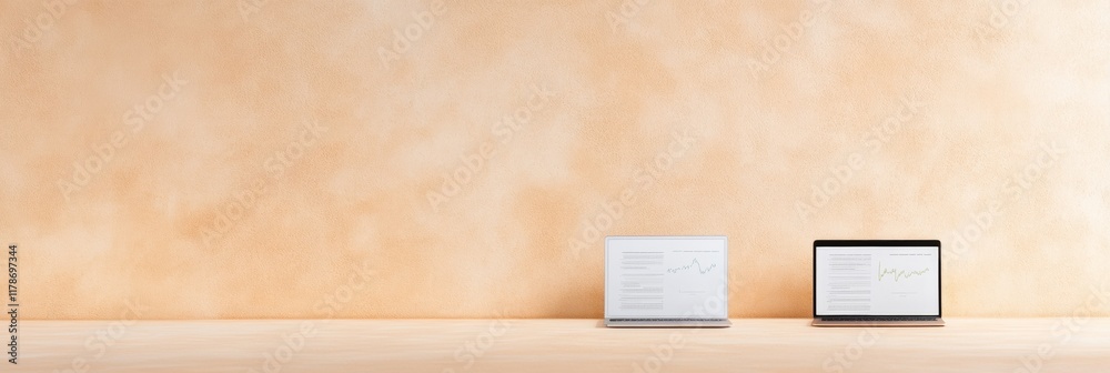 Poster Minimalist Workspace with Laptops Displaying Financial Graphs and Mortgage Documents