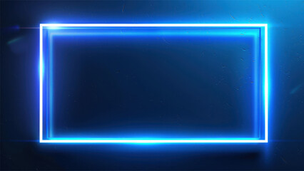 Blue Neon Frame on Dark Background