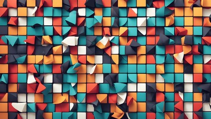 Fototapeta premium A vibrant abstract pattern of colorful 3D cubes and folds creating a dynamic visual texture.