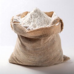 White Flour in a Burlap Bag on Simple Background