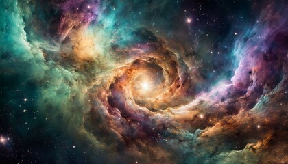 Vibrant Swirling Nebula in Space with Colorful Details