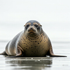 Obraz premium closeup of a cute grey seal pup on a beach in the sunlight