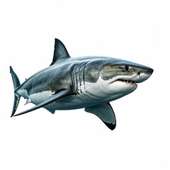 Fototapeta premium great white shark swimming in ocean isolated on white background large predator of the sea 3d rendering