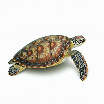 sea turtle isolated on white background with detailed shell and flippers