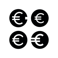 Obraz premium Black and white euro currency symbols in circular shapes., Euro icon or logo isolated sign symbol vector illustration.