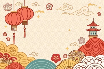  Chinese new year doodle art illustration background