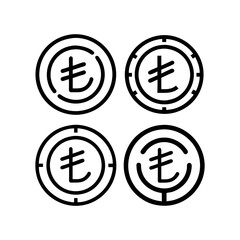 Simple Black Line Art Turkish Lira Coins, logo, lira turkey coin icon vector illustration.