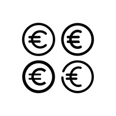 Black and white euro currency symbols in circular shapes., Euro icon or logo isolated sign symbol vector illustration.