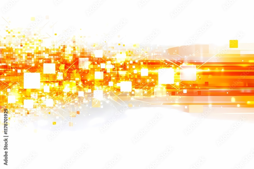 Wall mural abstract dynamic orange and yellow background with glowing squares