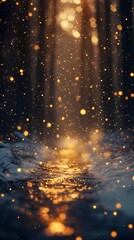 Fototapeta premium Soft blurred golden lights shimmer faintly along a snow-laden forest road evoking a peaceful and dreamy winter wonderland atmosphere